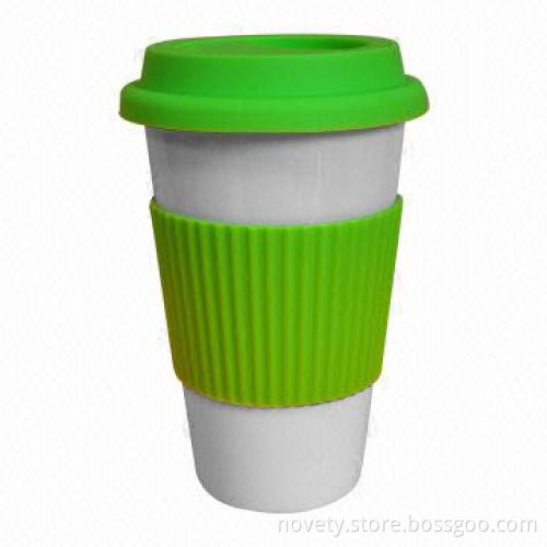 Ceramic Mug with Cover, Made of Ceramic, with Silicone Grip and 450mL Capacity